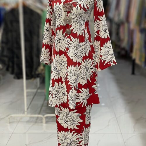 MELOR KURUNG RIAU CREPE RED FLORAL