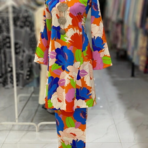 MELOR KURUNG RIAU CREPE ORANGE BLUE