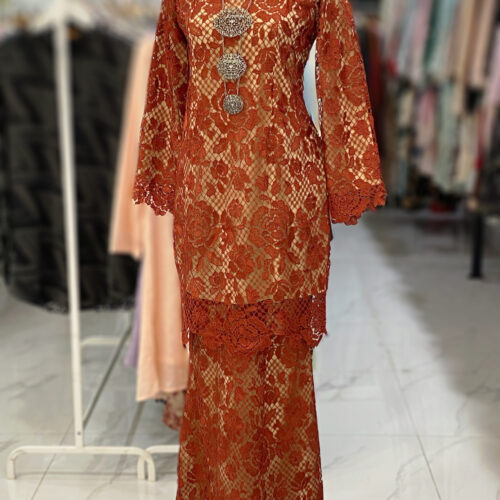 BAINON KURUNG LACE PREMIUM ORANGE BURNT