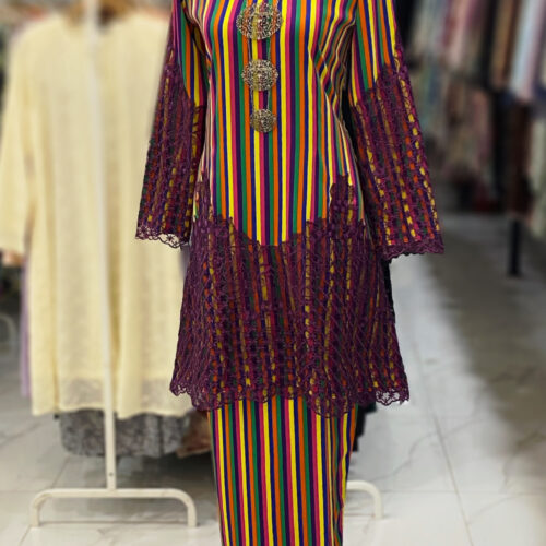 CAMELIA KURUNG BORDER LACE RAINBOW STRIPES