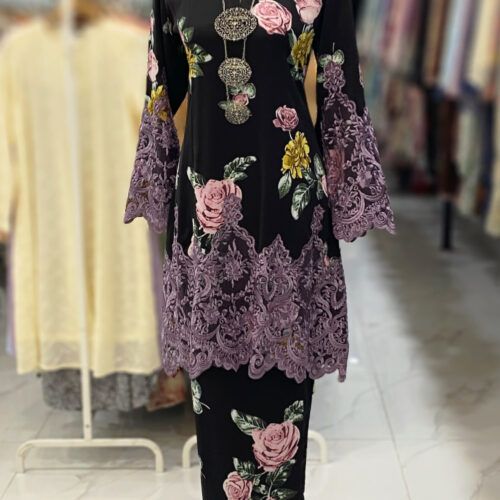 CAMELIA KURUNG BORDER LACE BLACK PURPLE