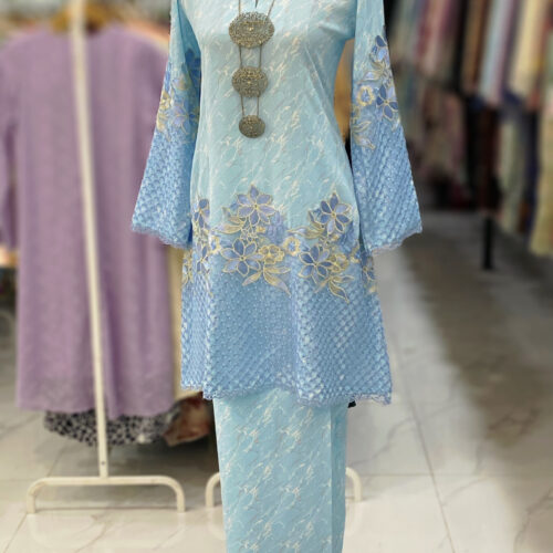 CAMELIA KURUNG BORDER LACE BABY BLUE