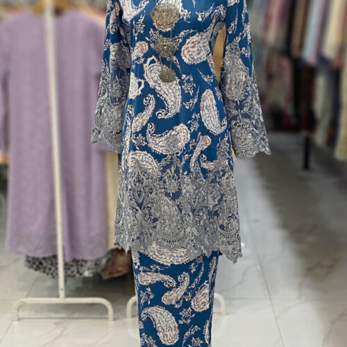CAMELIA KURUNG BORDER LACE MIDNIGHT BLUE
