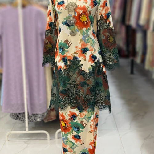 CAMELIA KURUNG BORDER LACE PEACH