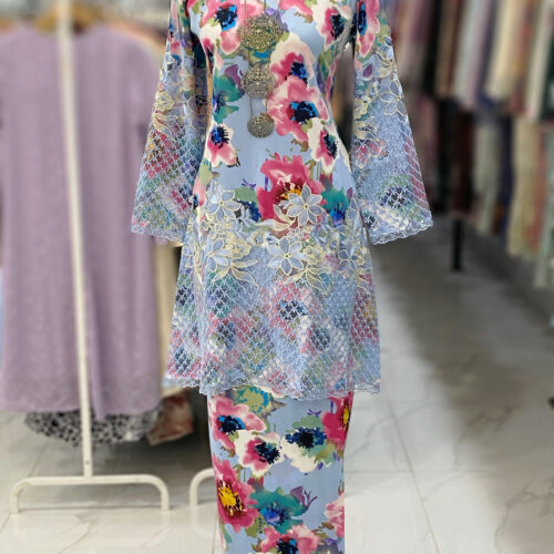 CAMELIA KURUNG BORDER LACE BABY BLUE