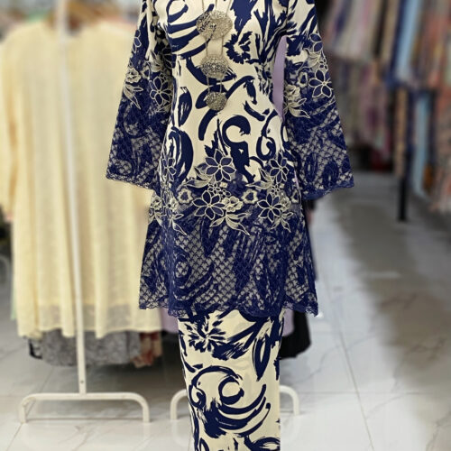 CAMELIA KURUNG BORDER LACE DARK BLUE