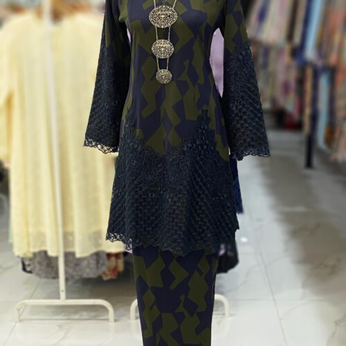 CAMELIA KURUNG BORDER LACE OLIVE DARK BLUE