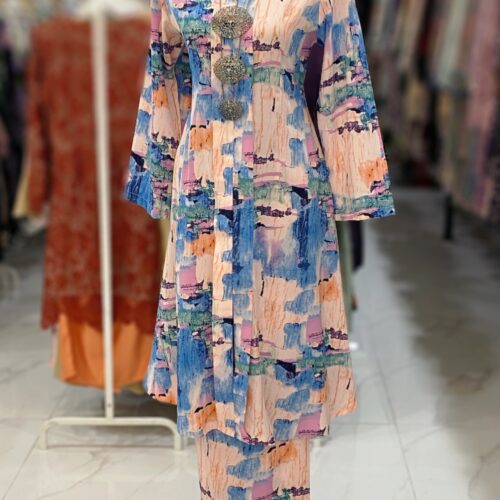 KEBAYA LABUH ZUBAIDAH ABSTRACT PEACH BLUE