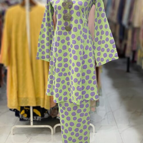 MELOR KURUNG RIAU CREPE POLKADOT MINT PURPLE