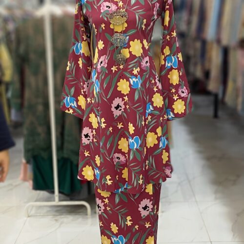 MELOR KURUNG RIAU CREPE MAROON