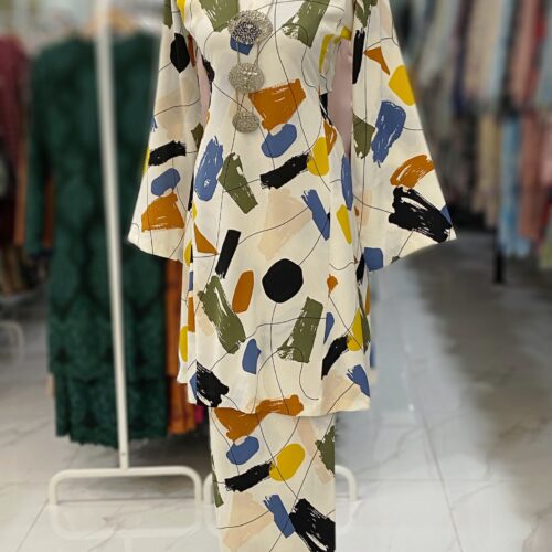 MELOR KURUNG RIAU CREPE OFFWHITE ABSTRACT