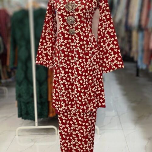 MELOR KURUNG RIAU CREPE DARK RED