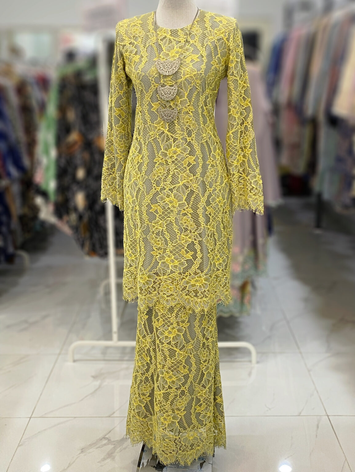 BAINON KURUNG LACE PREMIUM YELLOW GREY
