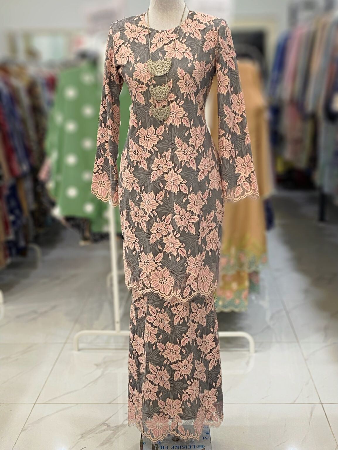 BAINON KURUNG LACE PREMIUM GREY PINK