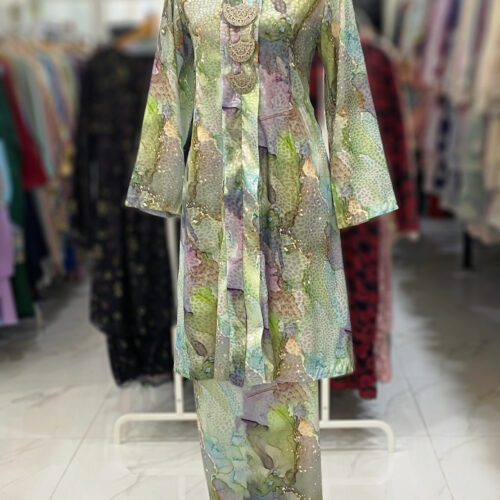 KEBAYA LABUH DANG ANUM JAQUARD SILK SAGE GREEN