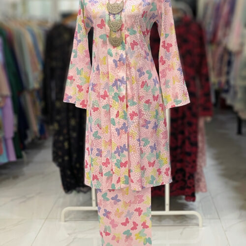 KEBAYA LABUH DANG ANUM JAQUARD SILK PINK BUTTERFLY