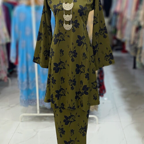 MELOR KURUNG RIAU CREPE DARK OLIVE