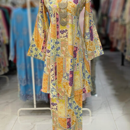 MELOR KURUNG RIAU MIX COTTON LINEN YELLOW
