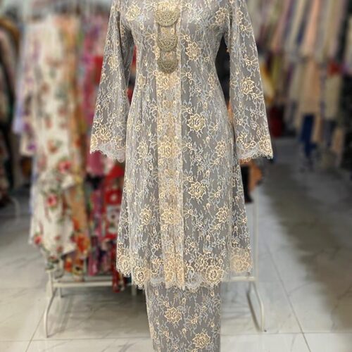 KEBAYA LABUH DANG ANUM LACE LIGHT GRAY