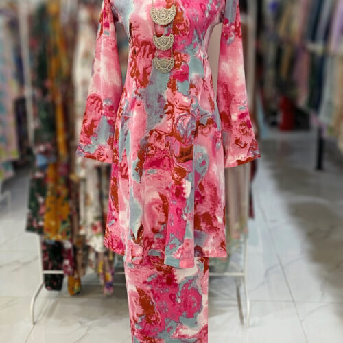 MELOR KURUNG RIAU CREPE PINK BLUE