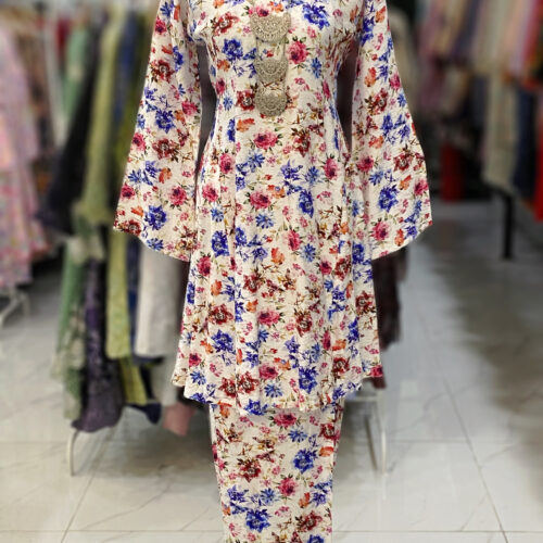MELOR KURUNG RIAU MIX COTTON LINEN WHITE