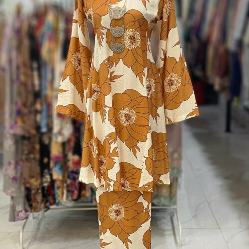 MELOR KURUNG MIX COTTON LINEN ORANGE BRICK