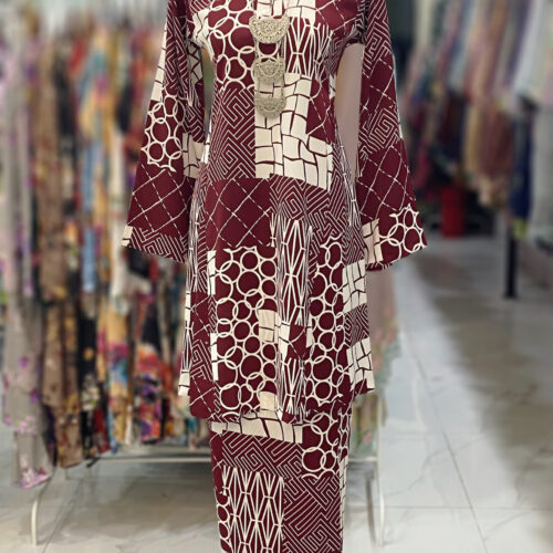 MELOR KURUNG RIAU CREPE ABSTRACT MAROON