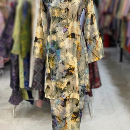 MELOR KURUNG RIAU MIX COTTON LINEN YELLOW GREY