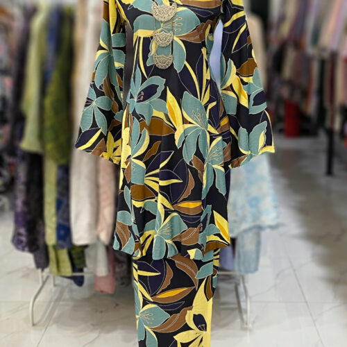 MELOR KURUNG RIAU MIX COTTON LINEN BLACK TEAL
