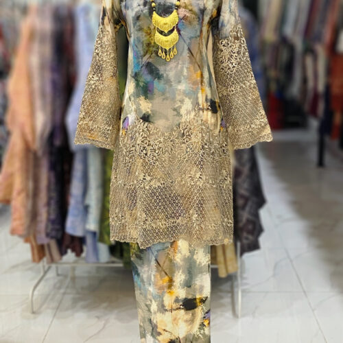 CAMELIA KURUNG BORDER LACE YELLOW GREY