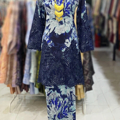 CAMELIA KURUNG BORDER LACE NAVY BLUE