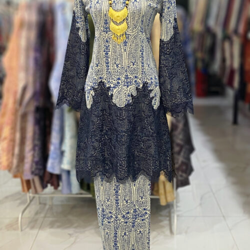 CAMELIA KURUNG BORDER LACE DARK BLUE