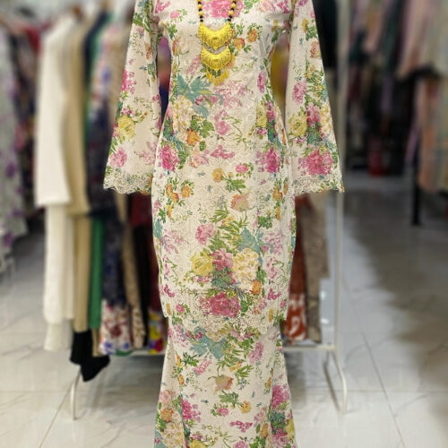 BAINON KURUNG LACE PREMIUM WHITE FLORAL