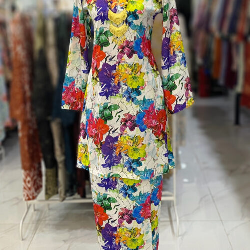 CAMELIA KURUNG PREMIUM CREPE FLORAL WHITE