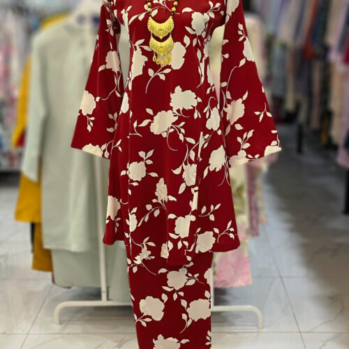 MELOR KURUNG RIAU CREPE DARK RED