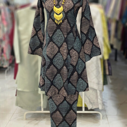 MELOR KURUNG RIAU MIX COTTON LINEN BLACK