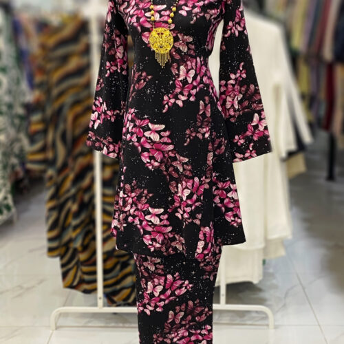 MELOR KURUNG RIAU CREPE BLACK BUTTERFLY