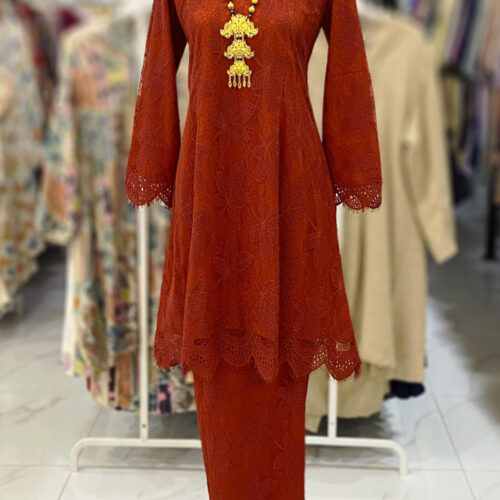 CAMELIA KURUNG PREMIUM FULL LACE ORANGE BRICK