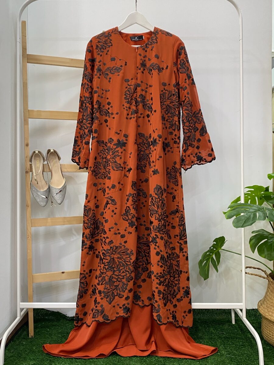 YARA ABAYA CHIFFON SULAM ORANGE BRICK