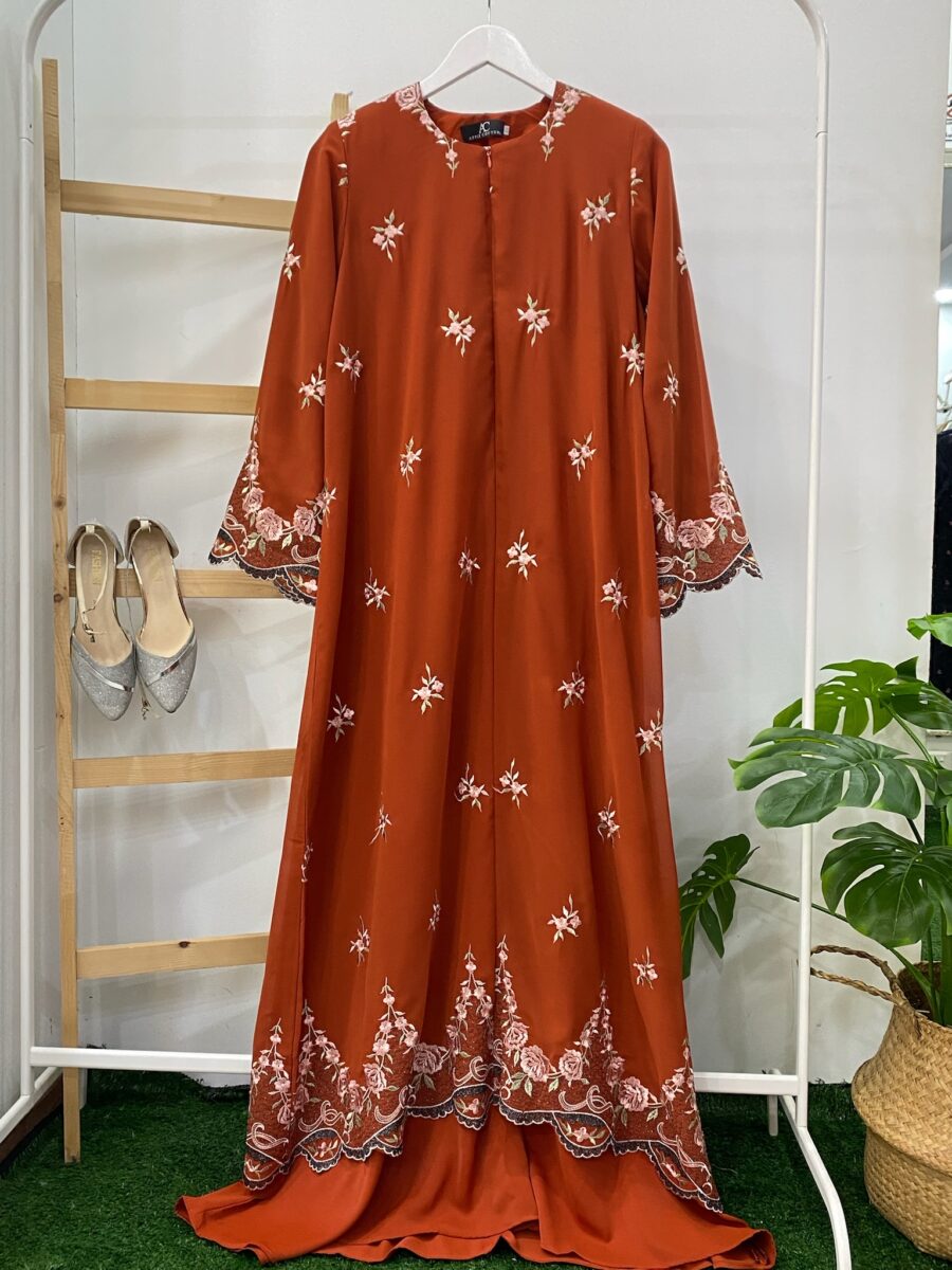 YARA ABAYA CHIFFON SULAM ORANGE BRICK
