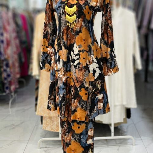 MELOR KURUNG RIAU MIX COTTON LINEN ORANGE