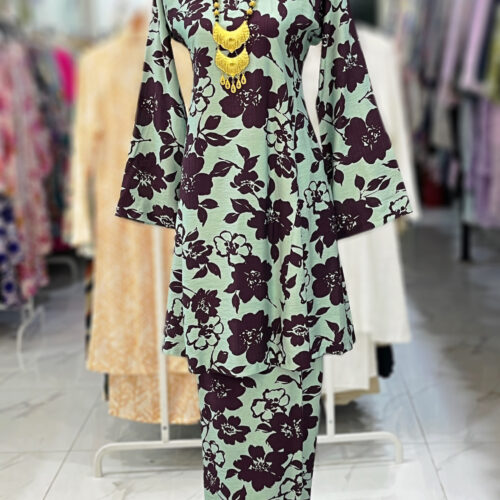 MELOR KURUNG RIAU MIX COTTON LINEN BLUE MINT