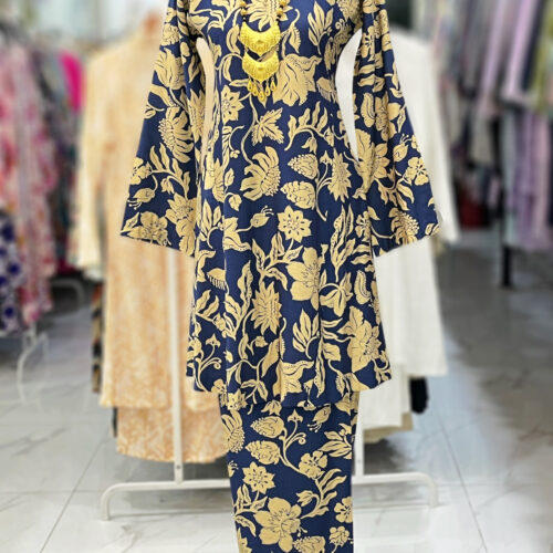 MELOR KURUNG RIAU MIX COTTON LINEN NAVY BLUE