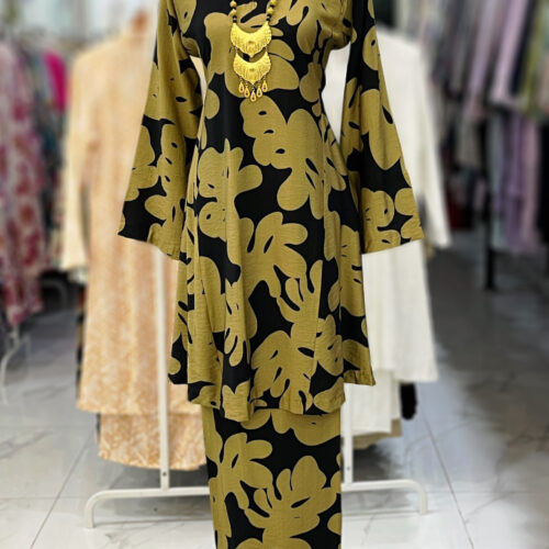 MELOR KURUNG RIAU MIX COTTON LINEN YELLOW OLIVE