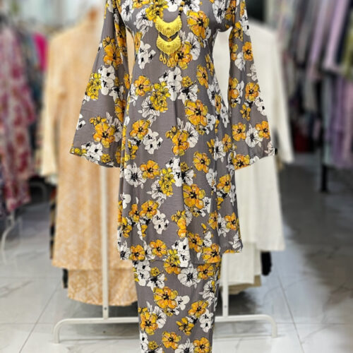 MELOR KURUNG RIAU MIX COTTON LINEN GRAY