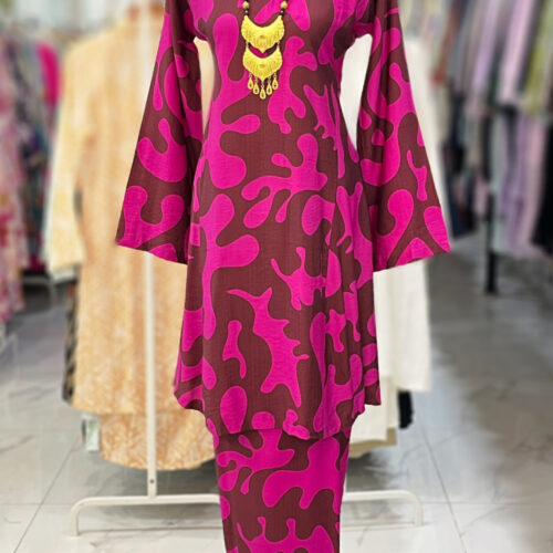 MELOR KURUNG RIAU MIX COTTON LINEN PINK BROWN