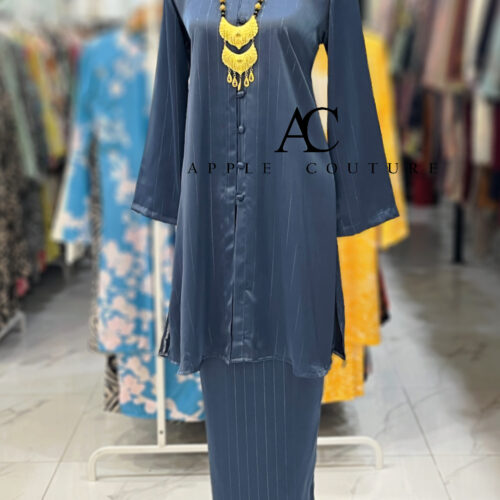 KURUNG TANJUNG KOREAN SATIN STEEL BLUE