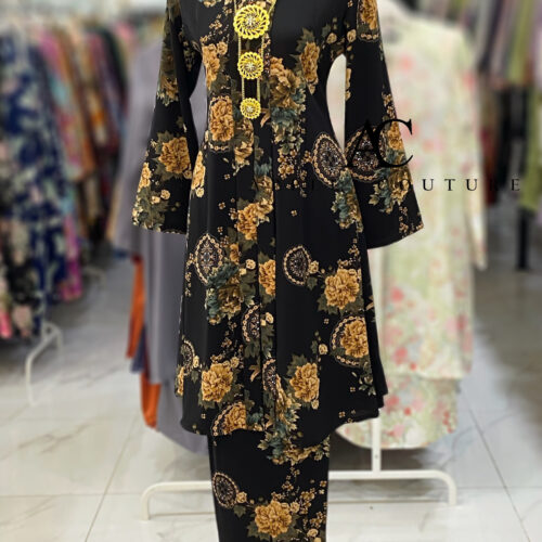 KEBAYA LABUH DANG ANUM BLACK MUSTARD