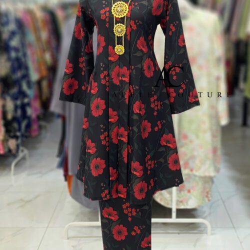 KEBAYA LABUH DANG ANUM KOREAN CREPE BLACK RED