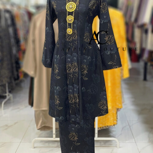 KEBAYA LABUH DANG ANUM KOREAN CREPE BLACK GREY